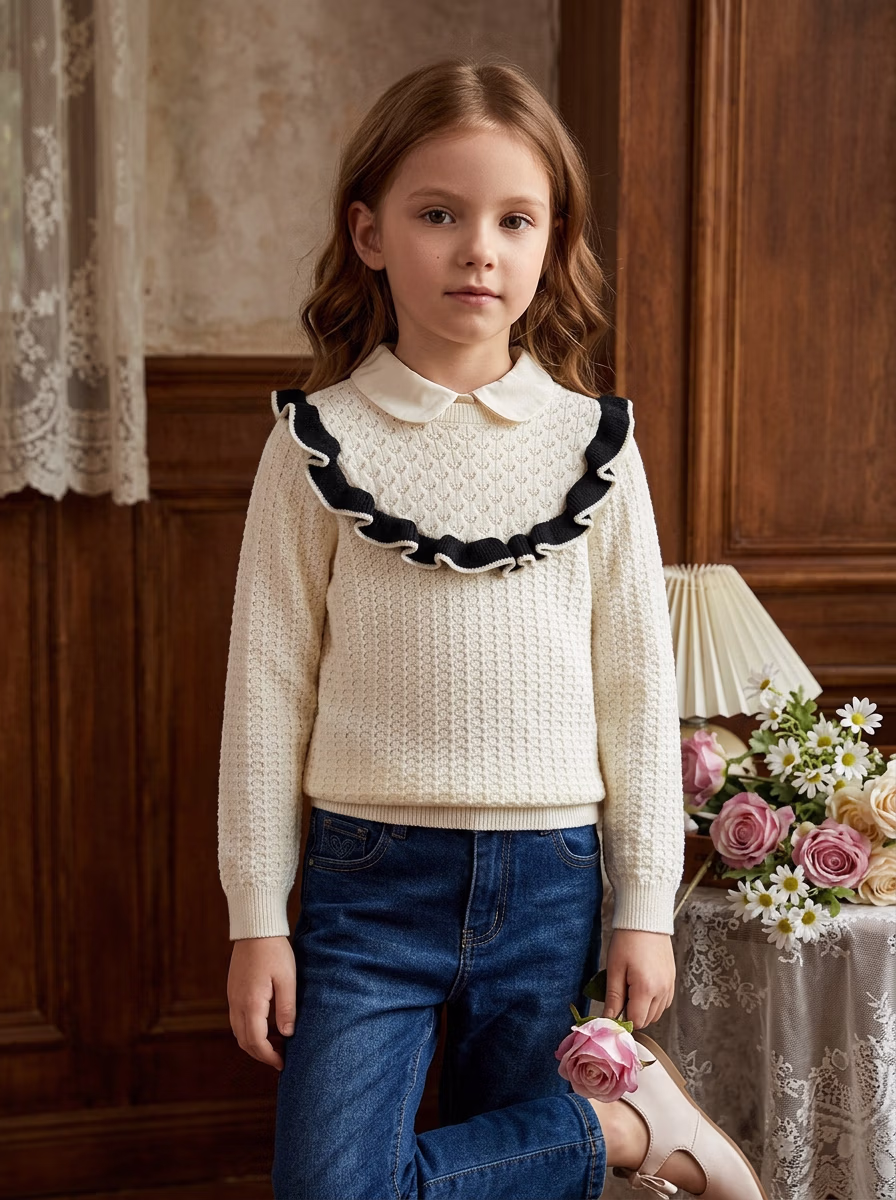 Women's Sweaters and Sweatshirts AI virtual try-on — Kid's Girls Sweater Full Sleeve Casual fashion model photoshoot by VERA Fashion AI
