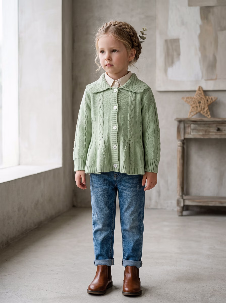 Women's Sweaters and Sweatshirts AI virtual try-on — Kid's Girls Sweater Full Sleeve Casual fashion model photoshoot by VERA Fashion AI
