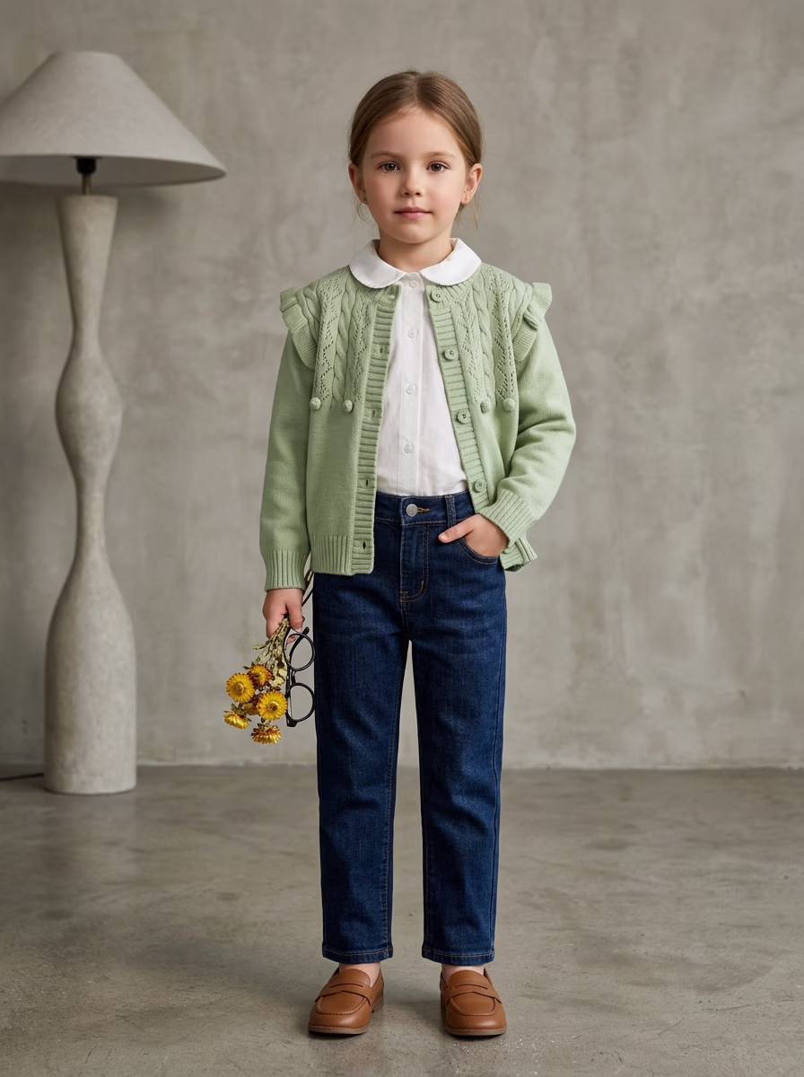 Women's Sweaters and Sweatshirts AI virtual try-on — Kid's Girls Sweatshirts Full Sleeve Casual fashion model photoshoot by VERA Fashion AI