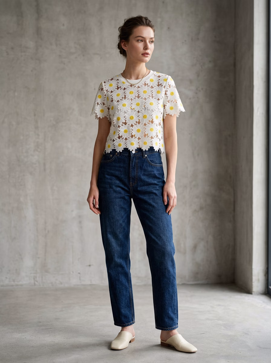Women's T-Shirts AI virtual try-on — Women's Casual Fashion T-Shirts Cotton fashion model photoshoot by VERA Fashion AI