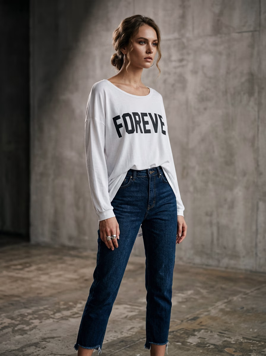 Women's T-Shirts AI virtual try-on — Women's Casual Fashion T-Shirts Cotton fashion model photoshoot by VERA Fashion AI