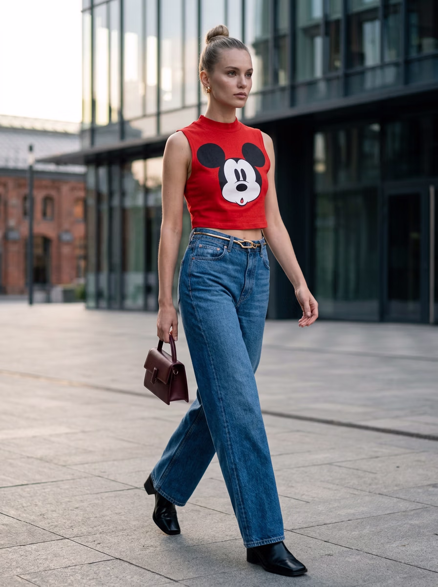 Women's T-Shirts AI virtual try-on — Women's Casual Fashion T-Shirts Cotton Sleeve Less fashion model photoshoot by VERA Fashion AI