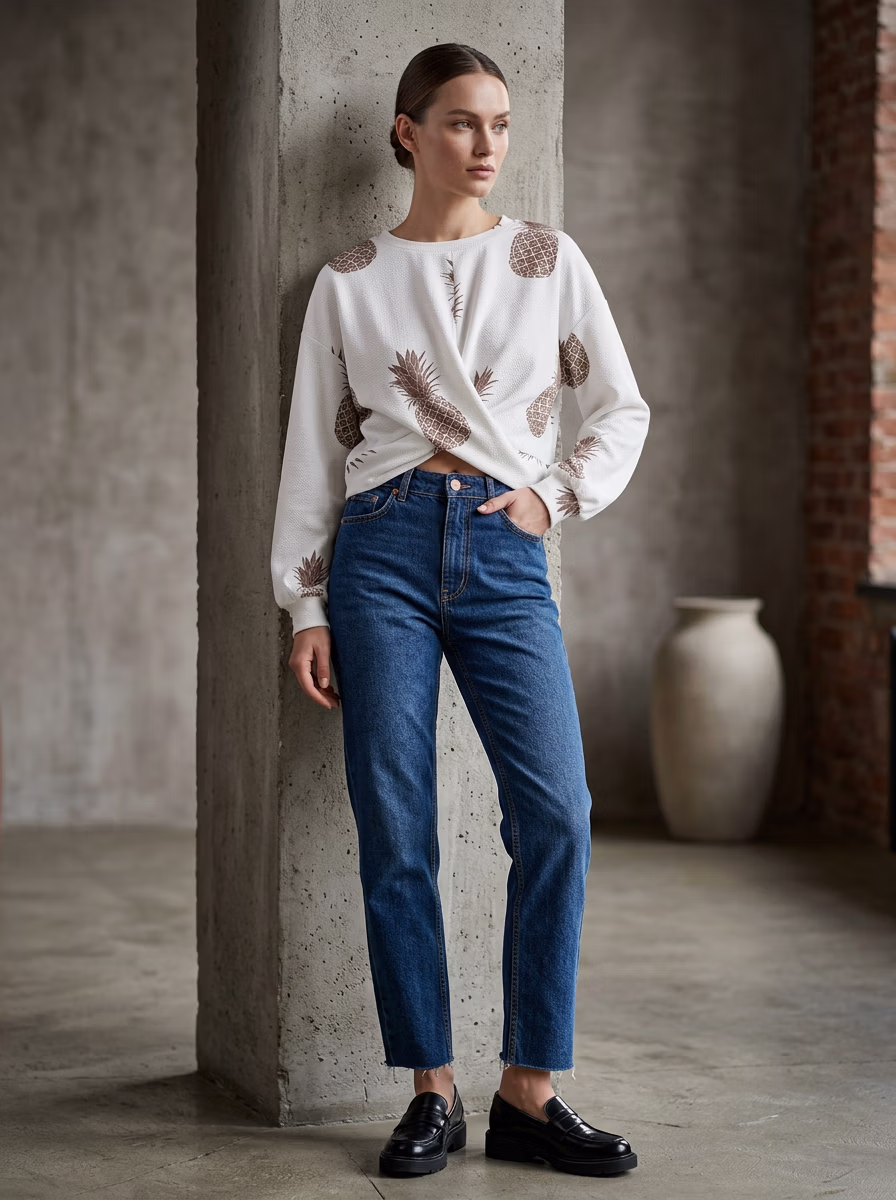 Women's T-Shirts AI virtual try-on — Women's Casual Fashion T-Shirts Cotton fashion model photoshoot by VERA Fashion AI