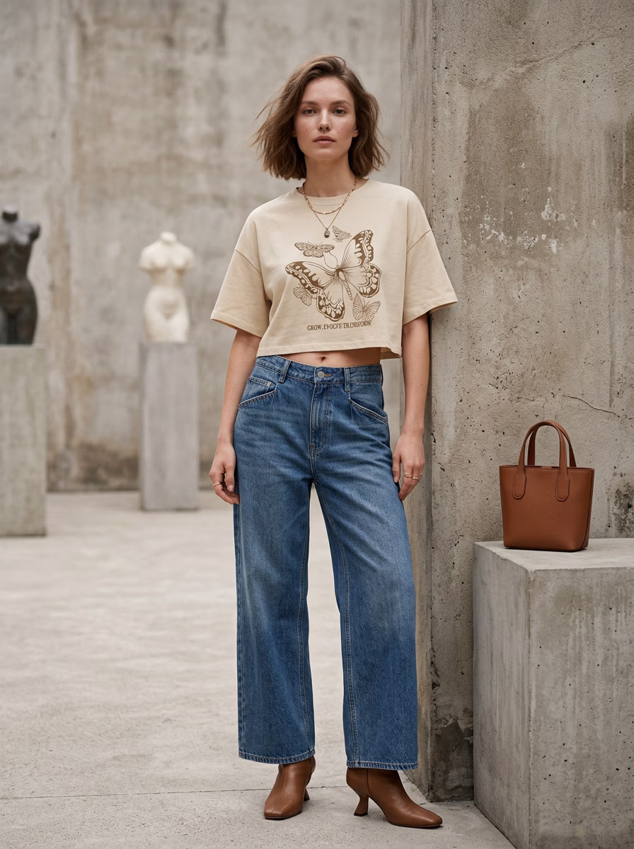 Women's T-Shirts AI virtual try-on — Women's Casual T-Shirts Cotton fashion model photoshoot by VERA Fashion AI