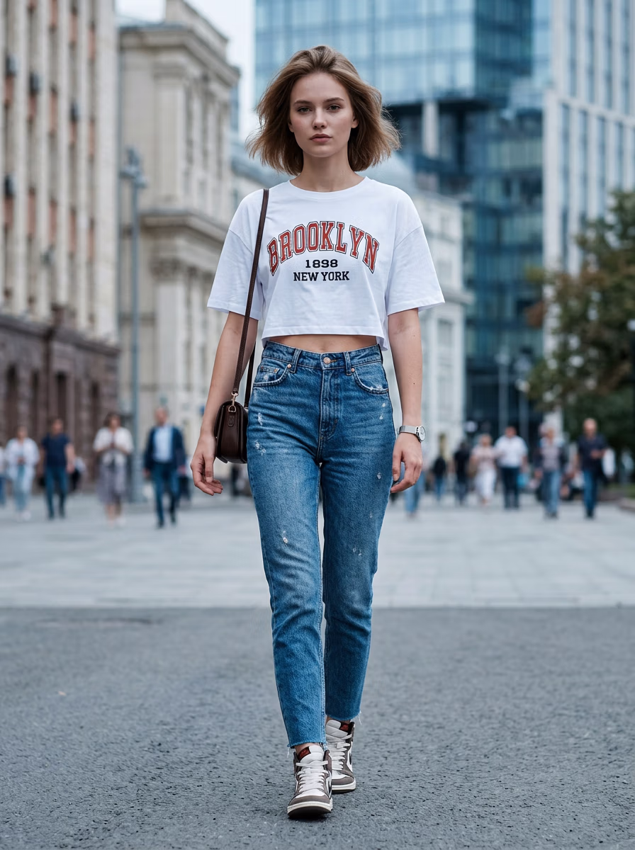Women's T-Shirts AI virtual try-on — Women's Casual T-Shirts fashion model photoshoot by VERA Fashion AI